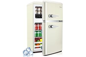 Anypro Fridge with Freezer, 3.2 Cu.Ft Retro Double Door Refrigerator with 7 Level Thermostat, Adjustable Removable Glass Shelves for Bedroom Office Apartment Dorm Bar, White