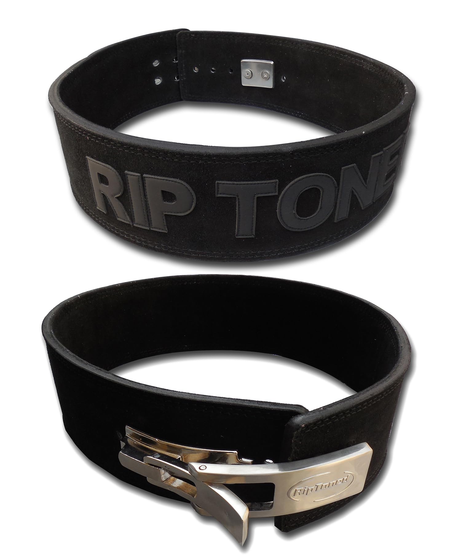 Weight Lifting Belt by Rip Toned - 10mm 4-Inch Leather Lever Belt - Bonus Lifting Straps for Men & Women - Back Support for Weightlifting, Powerlifting, Bodybuilding (Black, Small)