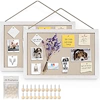 Miratino 2-Pack Wood Board with Linen 16x11 inch Bulletin Board Wall Decor Hanging Pin Wood Framed Display Bulletin Cork Pict