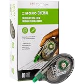 Tombow 68720 MONO Original Correction Tape, 10-Pack. Easy To Use Applicator for Instant Corrections, White, 10 Count (Pack of 1)