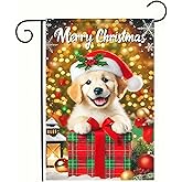 BlissYard Christmas Puppy Gift Garden Flag 12x18 Inch Holiday Lantern Scene Outdoor Yard Banner Festive Snowy Background Lawn Decoration Winter Porch Pathway Display Seasonal Patio Accent