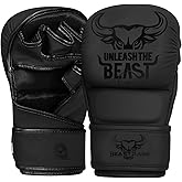 BEAST RAGE MMA Gloves for Men Women,Adjustable Wrist Support Open Palm Martial Arts Mitts Grappling Sparring for Muay Thai Cage Fighting Combat Taekwondo Kickboxing Boxing Training