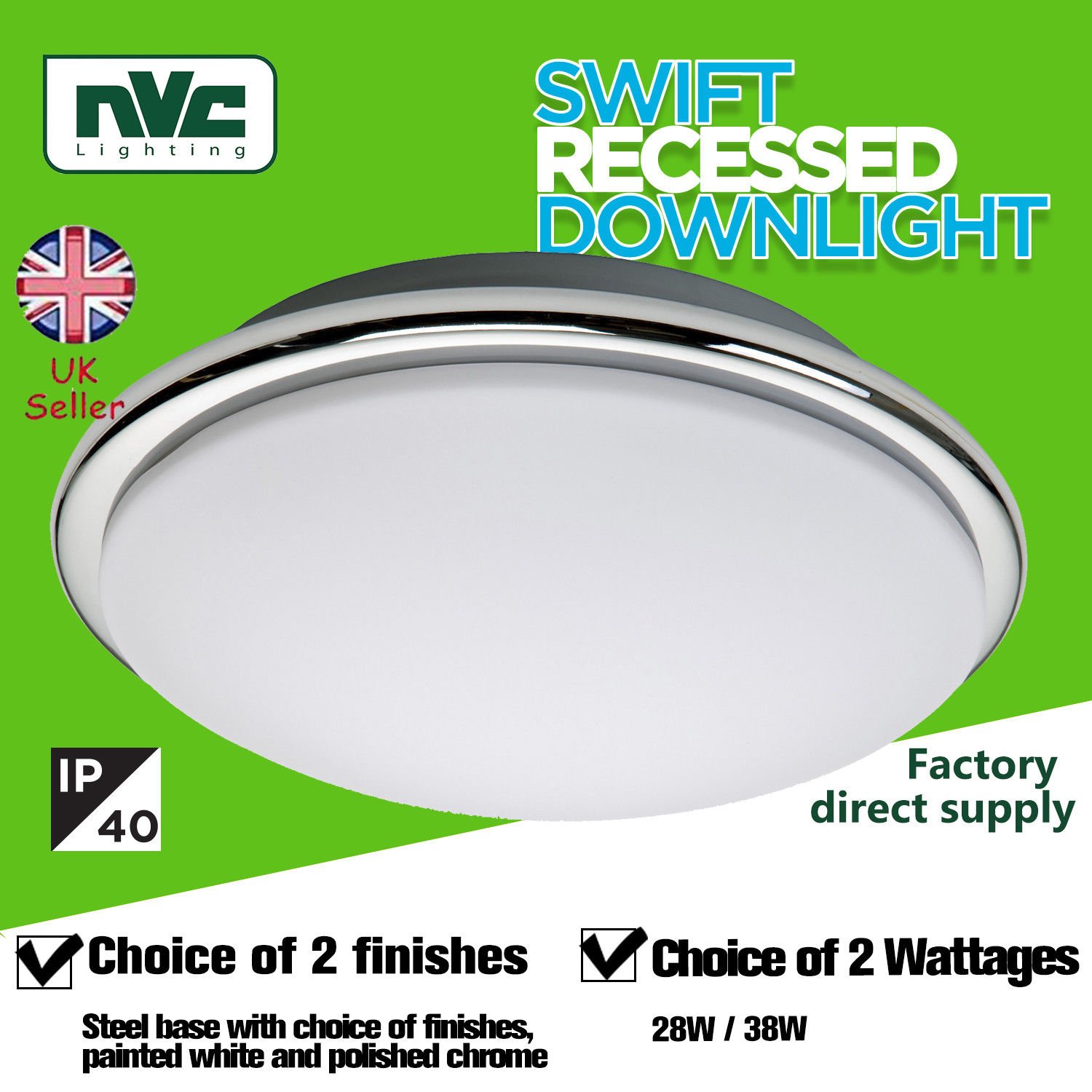 NVC Round Bulkhead 38W 2D HF IP40 Fluorescent Surface Ceiling Light