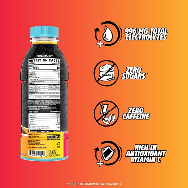 GHOST HYDRATION DRINK, STRAWBANGO – RTD SPORTS DRINK WITH ELECTROLYTES, NATURAL VITAMINS & MINERALS – ALL DAY LIFESTYLE HYDRATION BEVERAGE – ZERO CAFFEINE & ZERO SUGARS – 16.9 FL OZ, 12 PACK