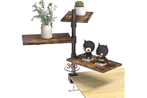 PawsWhirl 3 Tier Clamp On Desk Shelf - Over Or Under Table Clamp Shelf, 360° Rotatable Desk Storage for Home Office, Gaming and Storage Tray, Desktop Shelves for Desktop Thicknesses from 0.5-1 Inch