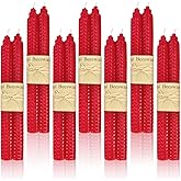 14 Pack Beeswax Taper Candles, Handmade Bees Wax Candle for Home, Unscented & Dripless Candle Sticks, 9" Tall, Red Beeswax Candles by Kissingfish