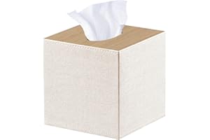 YAPISHI PU Leather Tissue Box Cover Square,Upgrade 99% Compatible Large Size,Cube Tissue Box Holder for Napkin Facial Paper,Dryer Sheet Dispenser Organizer for Bathroom Vanity Countertop Night Stand,Beige