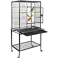 ZENY 53-Inch Bird Flight Cage, Wrought Iron Standing Large with Rolling Stand for Cockatiels Pet Parrot Parakeet Lovebird Canary Finch (Black)