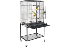 ZENY 53-Inch Bird Flight Cage, Wrought Iron Standing Large with Rolling Stand for Cockatiels Pet Parrot Parakeet Lovebird Canary Finch (Black)