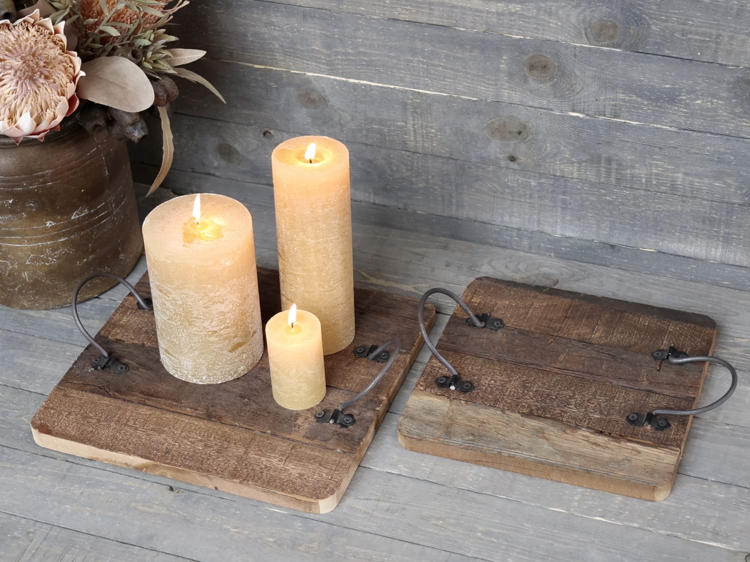 Chic Antique Grimaud Old Tray with Handle Various Sizes Wooden UNIKA (30 x 30 x 2 cm)