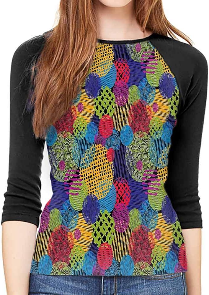 QIAOQIAOLO Funky Decor Women's Blouse 3/4 Sleeve Breathable Slim-fit Teens
