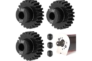 FRAIZOE RC 3-Pack Steel Metal 0.8M 5mm Pinion Motor Gear Sets 24T Compatible with HPI Kyosho Losi Axial Tamiya 1/8 1/10 RC Car Monster Truck Buggy, 0.8 Module Gear for Traxxsa Arrma