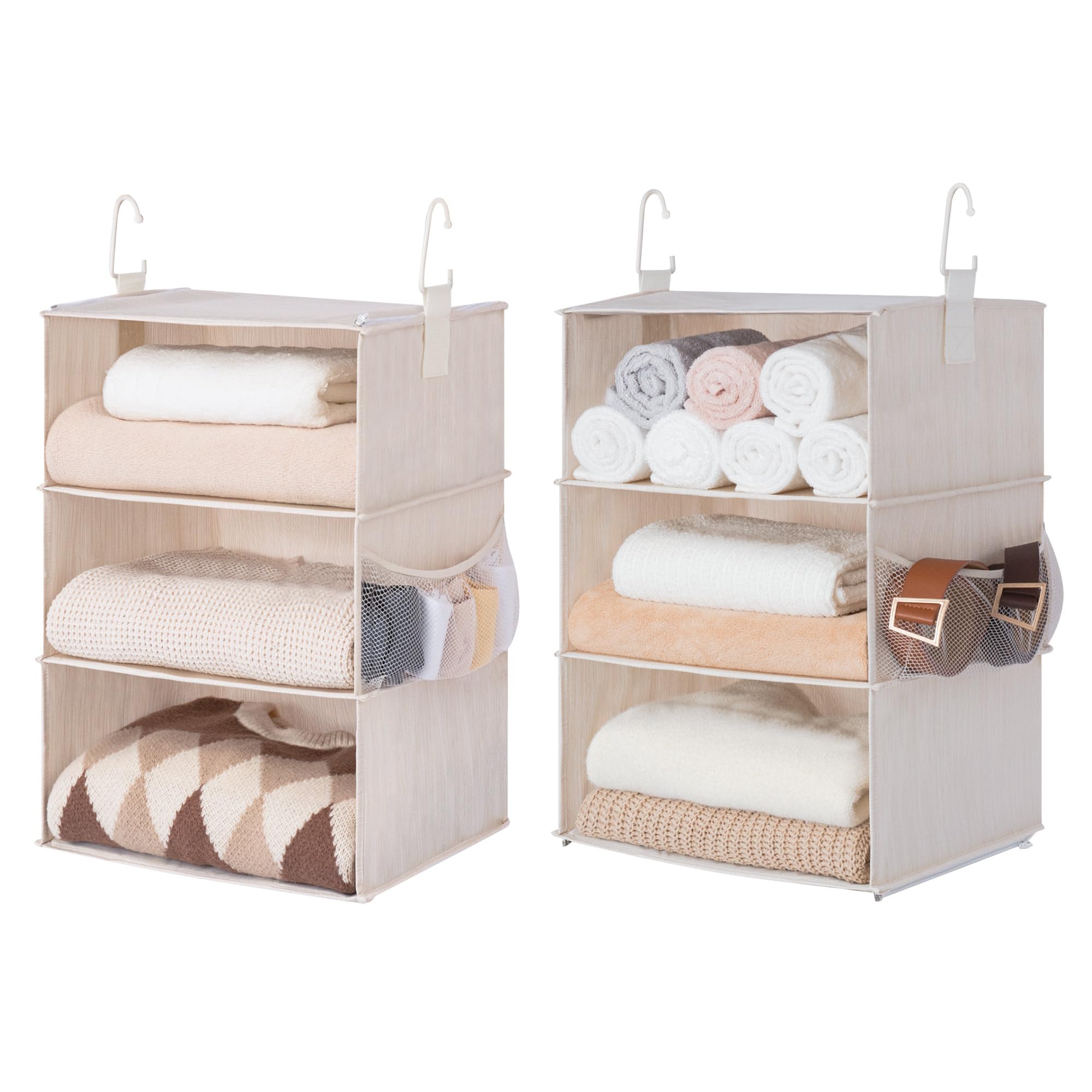 StorageWorks 6-Shelf Jumbo Closet Organizers, Two 3-Shelf Separable Hanging Shelves for Closet, 13" D x 15" W x 48 ¼"H,Mixing of Beige, White & Ivory