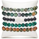BROCC 5PCS Natural Healing Crystal Bracelets for Women Men 8mm Beaded Stretch Bracelet Semi-Precious Gemstone Bracelets Jewelry Set
