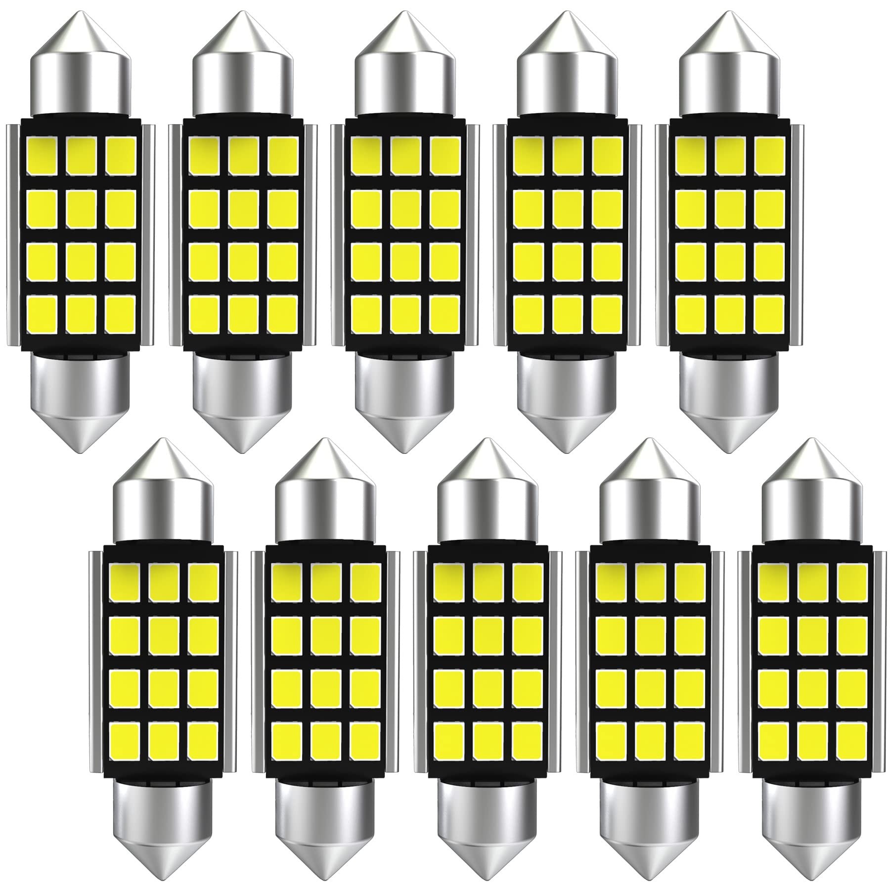 KATUR Super Bright 5630 Chipsets Aluminum CanBus Error Free 1.53'' 39mm DE3175 DE3021 DE3022 6428 7065 LED Festoon Car Interior Door Map Dome Lights Xenon White 12V 10-Pack