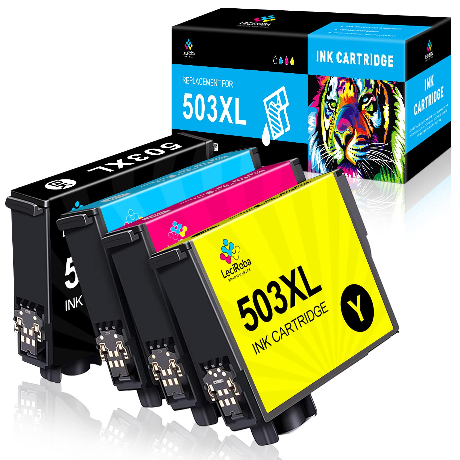 LeciRoba 503XL for Epson 503 503xl ink cartridges for Epson Expression Home XP-5200 XP-5205 XP5200 XP5205 WorkForce WF-2960DWF WF-2965DWF WF2960DWF WF2965DWF WF-2960 WF-2965 Printers (4-PACK)