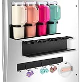 CINPIUK Magnetic Cup Rack for Stanley 30/40oz Tumbler, 3 Pcs Refrigerator Organizer for Water Bottle with Hook, Space Saving Wall Mount Storage Holder Fits Yeti, RTIC, Hydro Flask, Hold 8 Cups