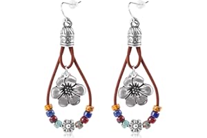 Mikovivi Boho Flower Earrings, Vintage Dangle Drop Handmade Nature Stone Earrings Bohemian Vintage Floral Dangle Drop Danglin