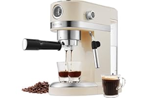 Neretva 20 Bar Espresso Coffee Machine with Steam Wand for Latte Espresso and Cappuccino, Compact Espresso Maker For Home Barista, 1350W Premium Italian High Pressure - Beige