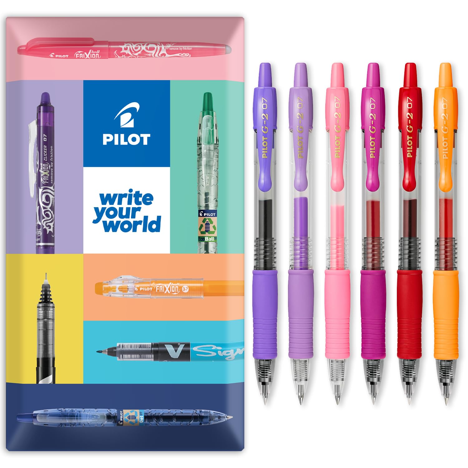 PILOT G-2 Retractable Gel Ink Rollerball Pens - 0.7mm Nib Tip - In Envelope Gift Packaging - Pack Set of 6 - Blossom Tones