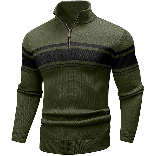 COOFANDY Mens Slim Fit Zip up Mock Neck Polo Sweater Casual Long