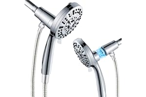High Pressure 10 Ways Handheld Shower Head Chrome Anti-Clog Nozzles, Built-in Power Wash to Clean Tub, Wall & Overhead Bracke