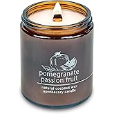 Hemlock Park Crackling Wood Wick Candle Handcrafted with Natural Coconut Wax (Standard 8 oz, Pomegranate Passion Fruit)