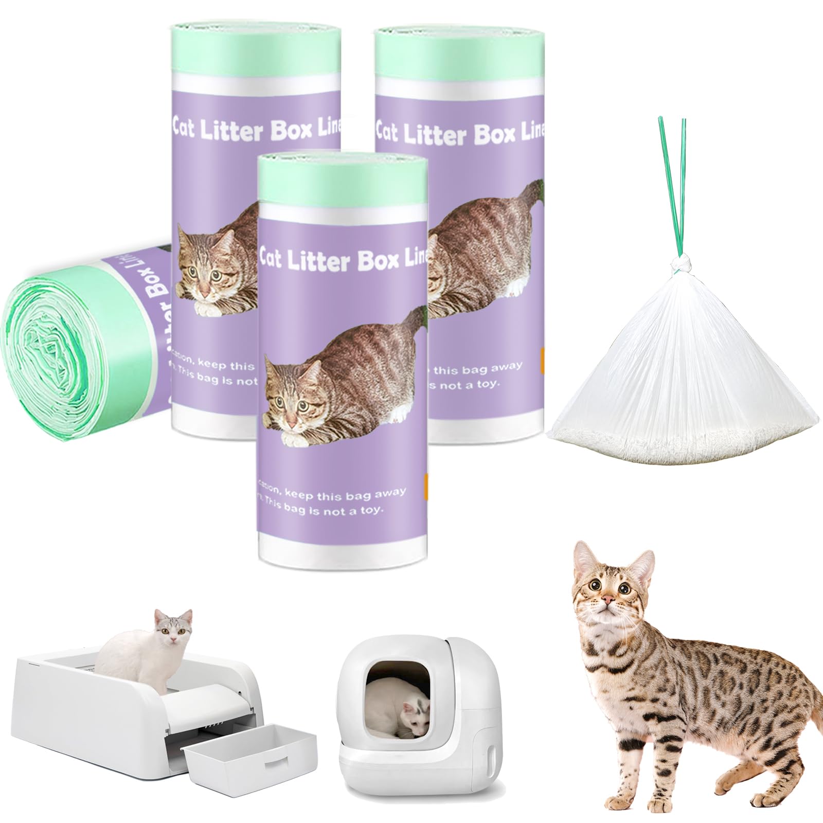Photo 1 of 100 Pack Cat Litter Box Liner Bags Compatible with Pet Clumping & for Smartspin Self-cleaning Litter Box, Thick Heavy Duty Drawstring Waste Drawer Liners Compatible with PURA X/MAX -23" x 12"