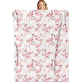 MIEPOS Cute Flamingo and Floral Throw Blanket,50x60in,Soft,Lightweight Flannel,Tropical Flower Blankets - Gifts for Kids Women Girls,for Couch Office Travel,Home Living Room Modern Summer Decor