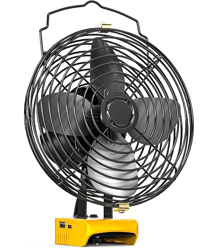 Battery Operated Portable Fan – Compatible With Dewalt 20V Batteries (Tool Only, No Battery) – 650 CFM, Variable Speed, Quiet <30dB – Includes AC Adapter – For Camping, Workshop, Office, RVs