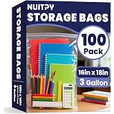 100 Pack Large 3 Gallon Storage Bags with Zipper Top, 16 x 18in Zipper Bags | Clear Plastic Bag for Storage, Reusable, Sealable Storage Bag for Clothes, Travel &amp; Moving, Double-sided Thickness 4 Mil