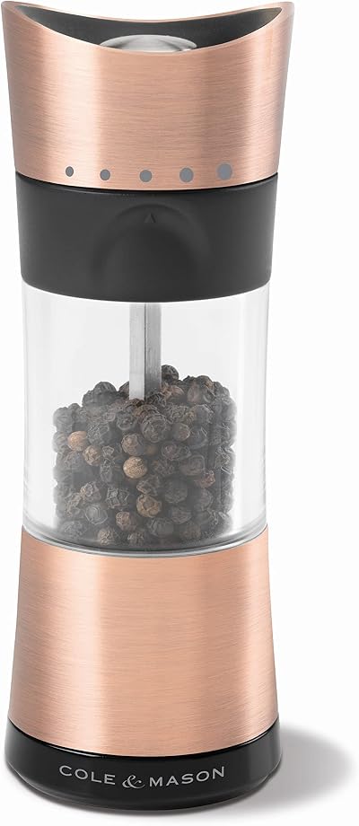 Cole & Mason Horsham Copper Pepper Mill 5 Settings Mess Free Inverta 154mm