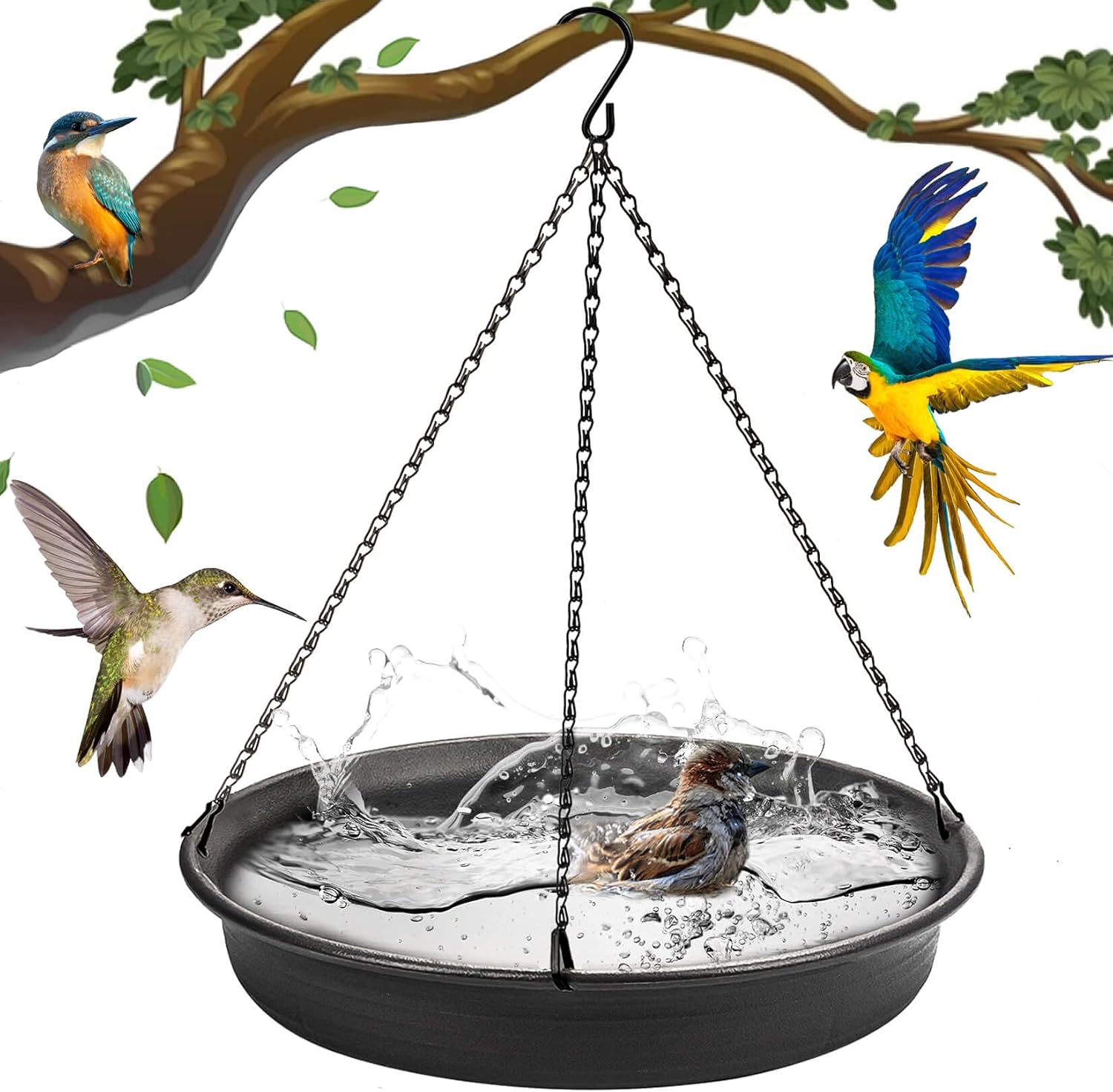 Backyard Birding & Wildlife - Hanging Bird Bath Hanging Bird-Feeder - CARGEN Garden Bird Bat Bird Feeder Plate Hanging Tray Bird Bath Tray Hanging Bird Water or Bird Seed hanging bird baths for outdoors