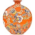 Sungmor High-Class Enamel Painted Porcelain Vase, Traditional Hand-Carved Overglaze Color Ceramic Vase for Fresh Flowers Dried Plants Arrangement, Decorative Vase for Centerpieces, Shelf, Living Room