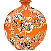 Sungmor High-Class Enamel Painted Porcelain Vase, Traditional Hand-Carved Overglaze Color Ceramic Vase for Fresh Flowers Dried Plants Arrangement, Decorative Vase for Centerpieces, Shelf, Living Room