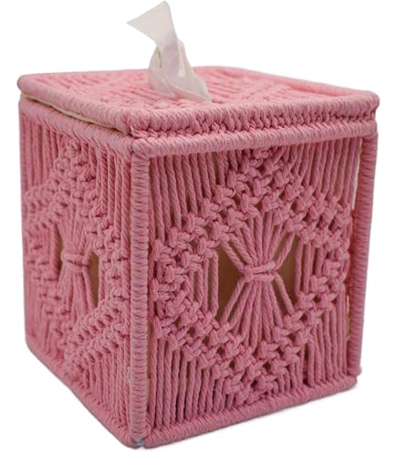 ?Pink macrame box ? Amazon.com: Boho Macrame Storage Basket with Lid Organza  main image 2