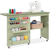Best Choice Products Folding Sewing Table Multipurpose Craft Station &amp; Side Desk with Compact Design, Wheels, Shelves, Storage Trays, Pegs, Magnetic Doors, Metal Doorknobs - Light Green