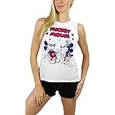 Disney Womens Mickey & Minnie Mouse Muscle Tank Top (Small, White)