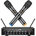 Riworal Wireless Microphone System Cordless Dynamic Mic UHF Dual Channel Wireless Handheld Microphone with Echo Bluetooth Volume Control for Karaoke Singing Church for Amplifier Speaker Mixer