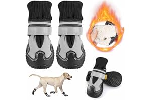 Lukovee Dog Shoes - Waterproof Warm Fleece Lined Dog Booties for Small Medium Large Dogs, Non-Slip Adjustable Dog Boot for Winter Cold Weather (GY,Size 2)