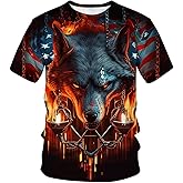 LAOLIUSN Tricolour T-shirt for Men Summer Short Sleeve Tees Tops Mexico Theme Shirt Wolf Graphic Shirt