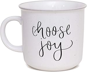 Sweet Water Decor Inspirational Coffee Mugs | Cute Motivational 15oz Ceramic Campfire Style Coffee Cup | Microwave and Dishwasher Safe | For Teachers, Students, Coworkers (Choose Joy)