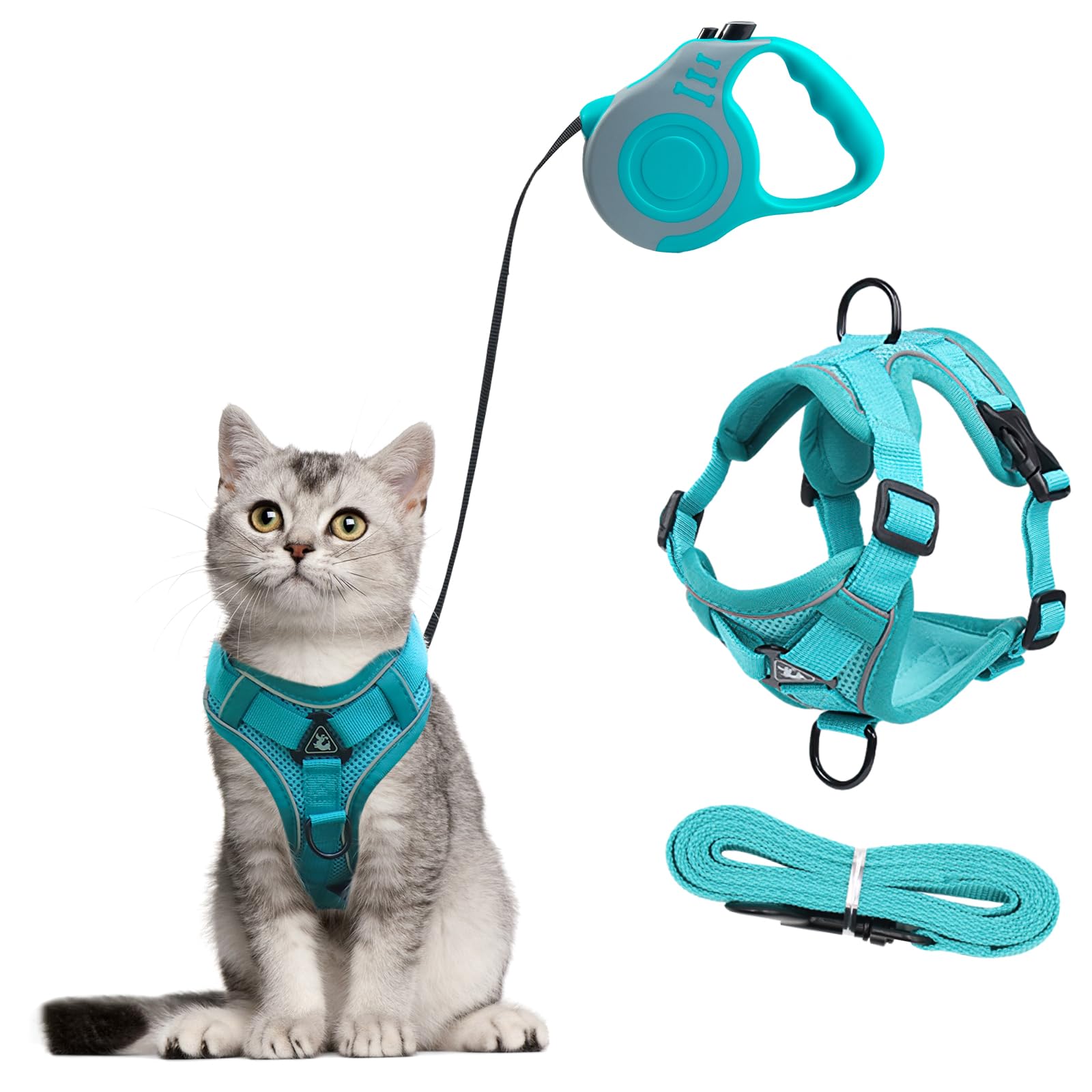 Cat Harness and Lead Set, Escape-Proof Kitten Harness with Retractable Cat Lead, 5m/16.4 Ft Automatic Extendable Cat Leash for Dogs Puppy Pets Walking (blue, S) — image 1