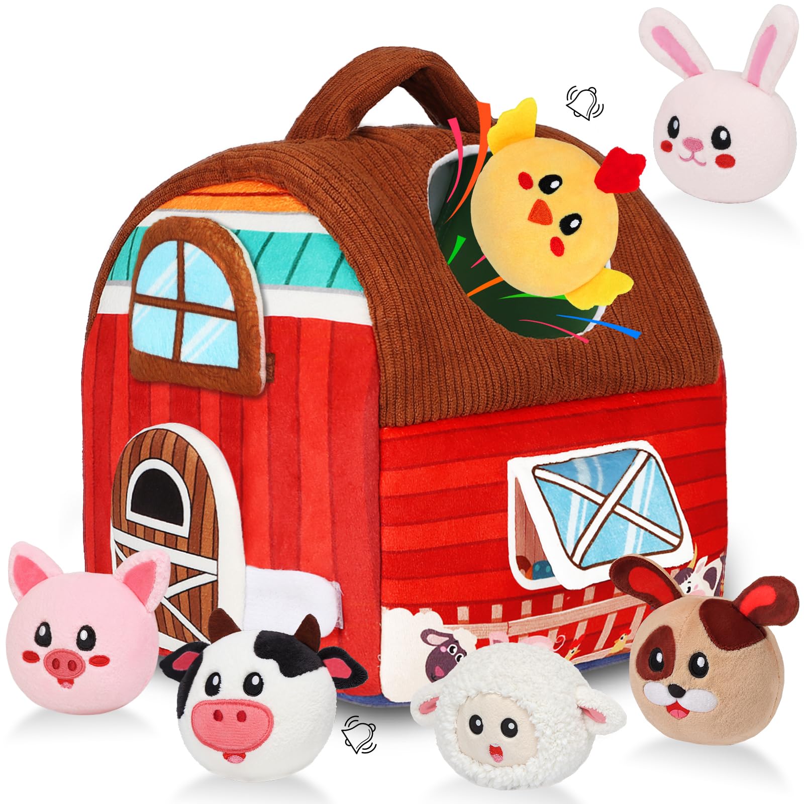 Avesa Baby Toys 6-12 Months - Soft Barn Toy with Stuffed Farm Animals, Rattle - Montessori Toys for Babies 6 Months Old Sensory Infant Toy Baby Gifts Easter Basket Stuffers