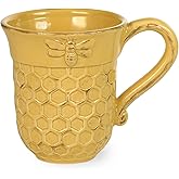 Boston International Embossed Ceramic Coffee Mug/Cup, 13-Ounces, Honeycomb