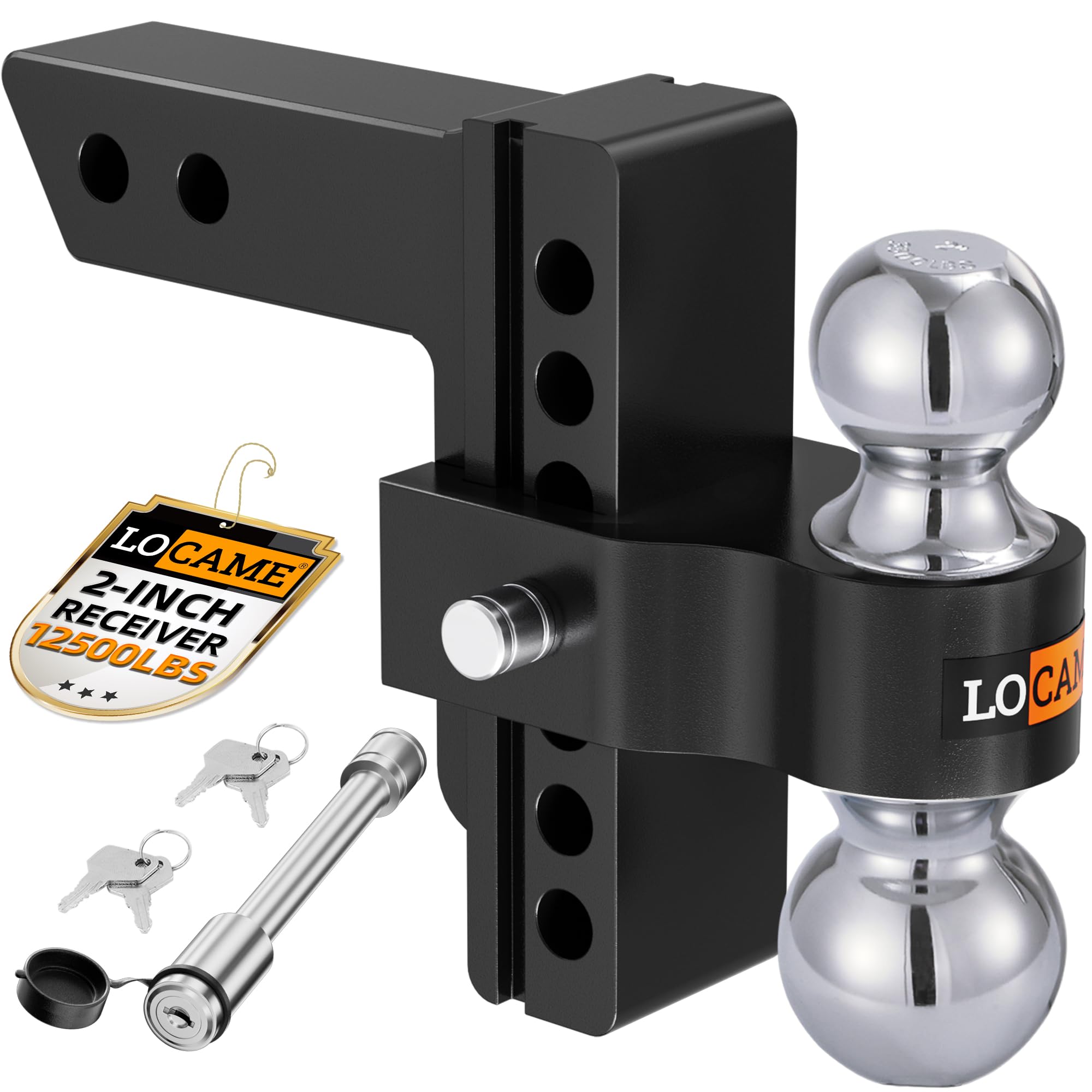 Photo 1 of LOCAME Adjustable Trailer Hitch, Fits 2-Inch Receiver, 6-Inch Drop/Rise Aluminum Drop Hitch,12,500 LBS GTW-Tow Hitch for Heavy Duty Truck with Double Stainless Steel Locks, Black, LC0024