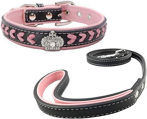 pink leather diamante dog collar
