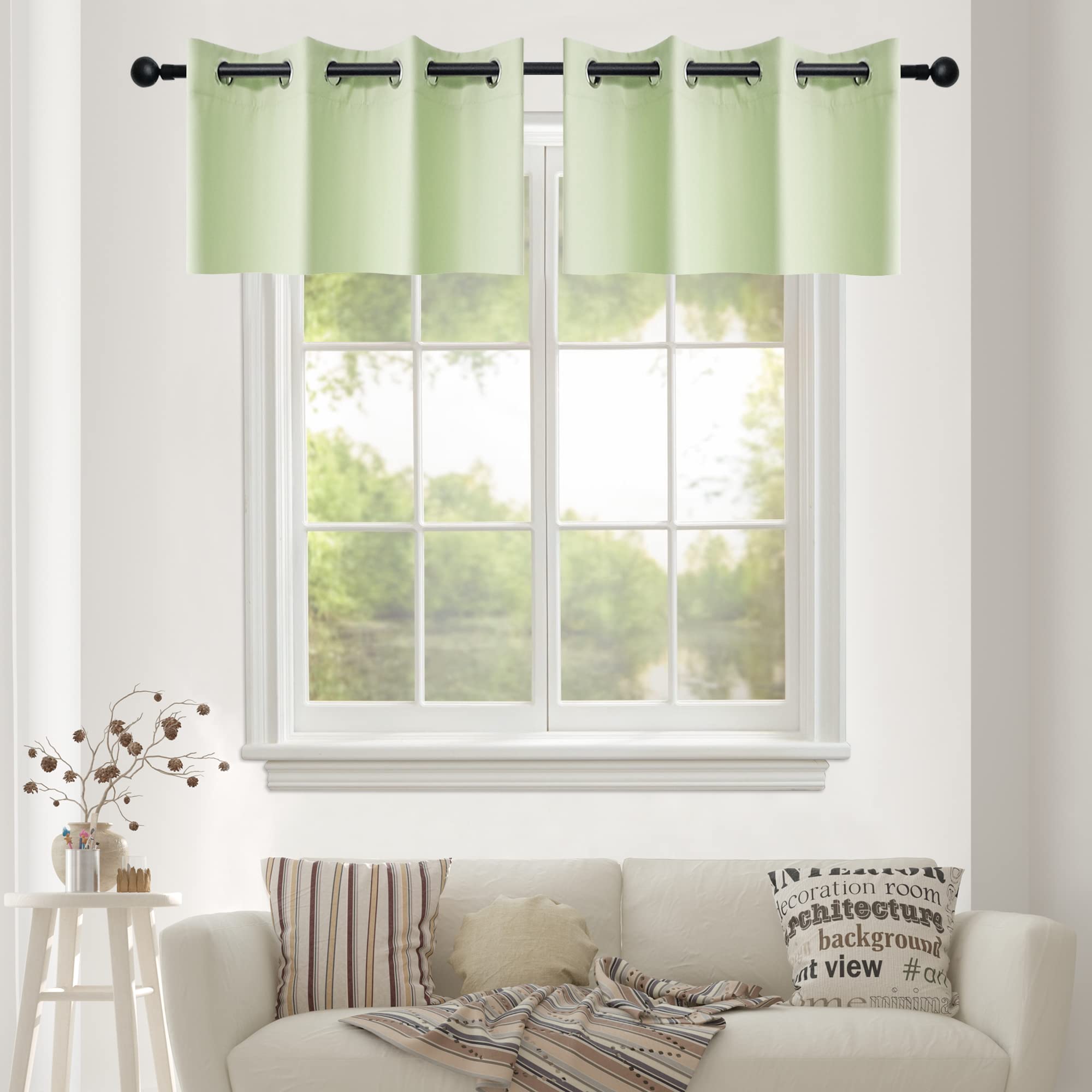 YGO DONREN 18 Inches Long Green Valances for Windows - 2 Panels Blackout Window Valances for Basement with Grommet Top (52 Inches Wide, Pea Green)