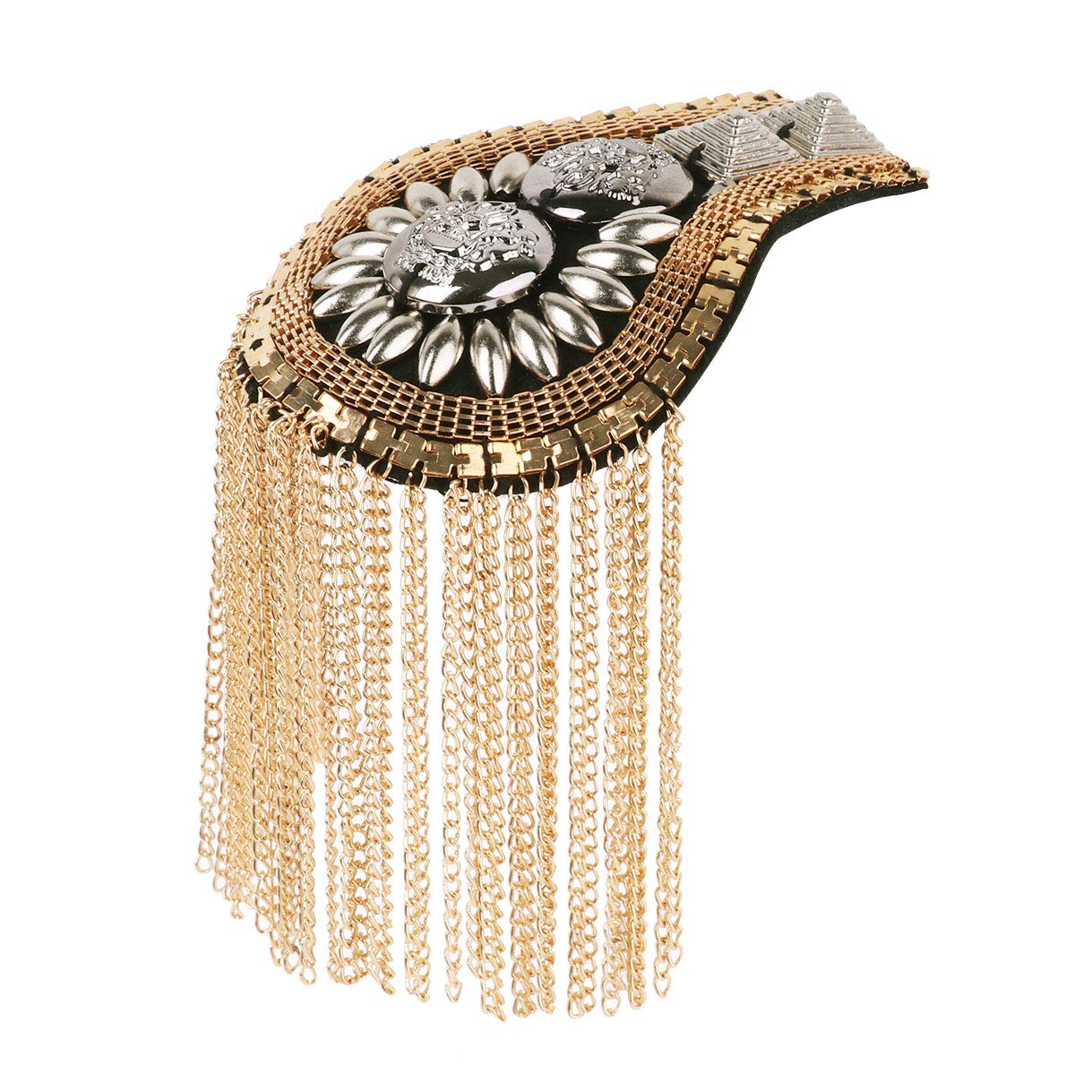 TiaoBug 2pcs Vintage Shoulder Board Badge Epaulettes Tassel Link Chain Shoulder Epaulet Brooch for Costume Suit Gold One Size