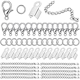 580 Pieces Jewelry Making Accessories Set Including 250 Open Jump Ring Connectors 250 Fold Over Cord End Caps 50 Lobster Claw Clasps and 30 Water-Drop Extension Chain for Bracelet Necklace